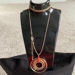 Gold overlay geometric long statement necklace